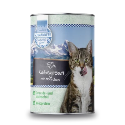 Sandras Schmankerl ternera 400g, comida húmeda completa y natural para gatos